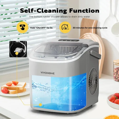 Miniatura 6 de VIVOHOME Máquina eléctrica portátil compacta para hacer cubitos de hielo con mango cuchara de mano 10 bolsas de hielo y función de autolimpieza