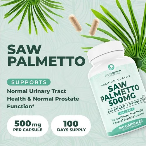 Miniatura 2 de Saw Palmetto Premium 500 mg para hombres y mujeres – Extracto de palma enana americana de máxima fuerza y suplemento en cápsulas en polvo – Apoya