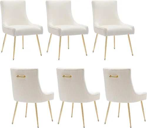 Miniatura 16 de adochr Juego de 2 sillas de comedor modernas con patas de metal dorado, silla de cocina tapizada de terciopelo, respaldo plisado, silla decorativa