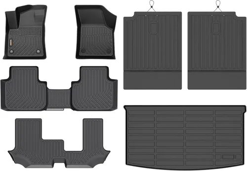 Miniatura 26 de Alfombrillas para todo tipo de clima y forro de carga para Volkswagen Atlas 2018-2025 (asiento de cubo de 6 pasajeros), juego completo de 3 filas