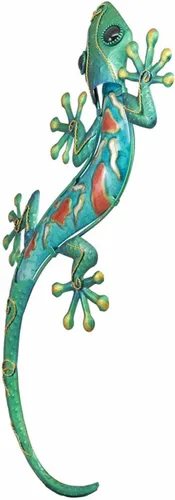 Miniatura 4 de Ebros Gift Gecko de lagarto de metal turquesa grande con cuerpo de vidrio azul, decoración de pared de 18.5 pulgadas de largo, diseño de metal