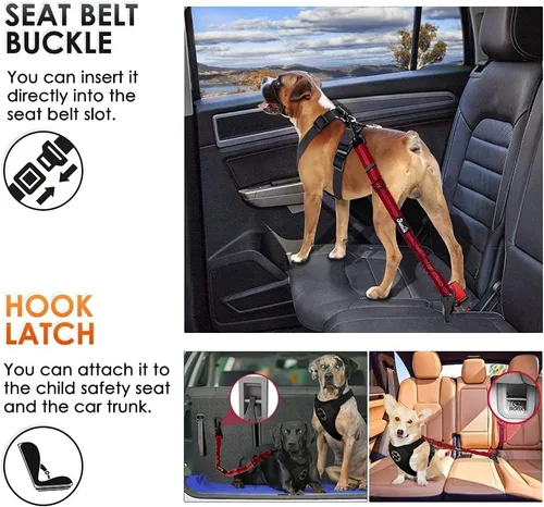Miniatura 2 de SlowTon Correa de cinturón de seguridad para perro, cinturón de seguridad ajustable para perros, 2 en 1 con cierre de barra, cinturón de seguridad