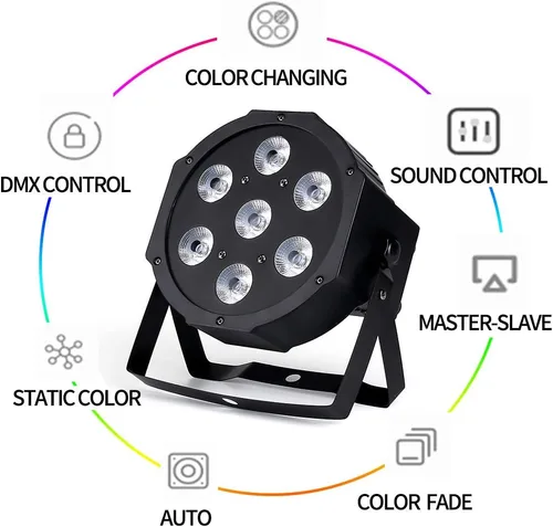 Miniatura 2 de Luces de escenario de 7 x 18 W con pruebas estrictas 6 en 1 RGBWA UV LED Par de luces LED activadas por sonido DMX512 Control brillante DJ Par luz