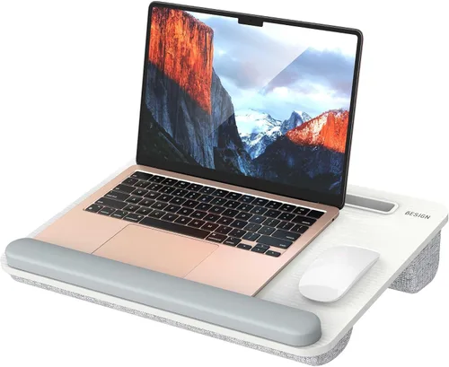 Miniatura 10 de Besign LT08 - Soporte para laptop, escritorio de regazo portátil con cojín de almohada, se adapta a portátiles de hasta 14 pulgadas, con tira Negro