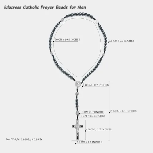 Miniatura 8 de Rosario católico de hematita para hombre de 0.315 in Rosario duradero para oraciones, meditación y protección espiritual, ideal para uso diario