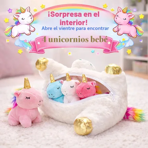 Miniatura 4 de KMUYSL Juguetes para Niñas de 0 1 2 3 4 5 6 7 8+ Años – Animal de Peluche de Unicornio Mamá con 4 Bebés Unicornios en su Barriguita, Set de Juguetes