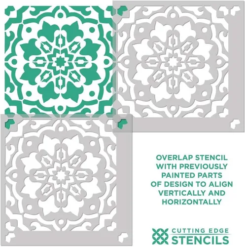 Miniatura 6 de Cutting Edge Stencils Amalfi - Plantilla de azulejos reutilizable para pintar azulejos, hormigón, patios y paredes, decoración del hogar