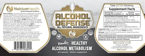 Miniatura 4 de Cápsulas Alcohol Defense 60 unidades Promueve el metabolismo saludable del alcohol Contiene dihidromiricetina, extracto de jengibre