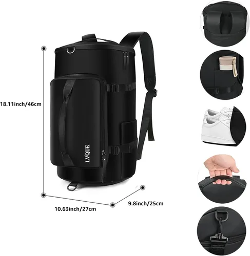 Miniatura 2 de Bolsa de gimnasio para mujeres y hombres, bolsa de lona deportiva, mochila de viaje, bolsa de fin de semana con compartimento para zapatos, Negro