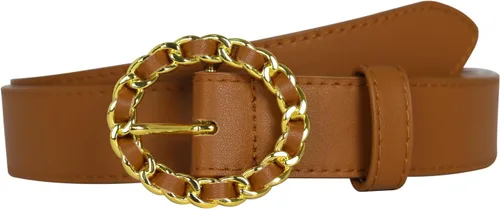 Miniatura 100 de Cinturón de cuero clásico con hebilla de metal para mujer con vestido de jeans