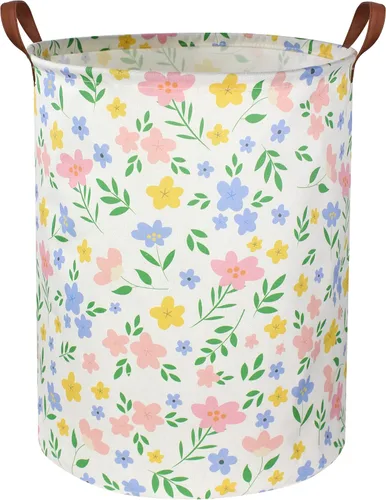 Cesta de lavandería para niñas, cesta organizadora de almacenamiento de juguetes para bebé, cesta de regalo para decoración de dormitorio (flores)