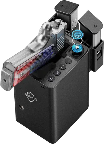 ONNAIS Caja fuerte biométrica para pistola – Caja fuerte para auto y pistola de noche para pistola con bloqueo de gatillo de huellas dactilares para
