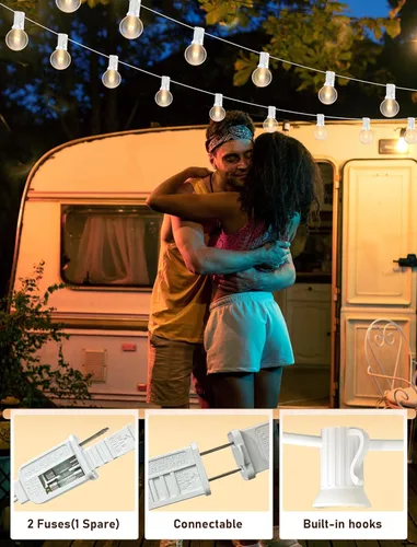 Miniatura 3 de Luces de Cadena Blancas para Exteriores de 25 Pies con 27 Bombillas Transparentes, Luces de Cadena G40 Globe para Patio Interior/Exterior, Luces