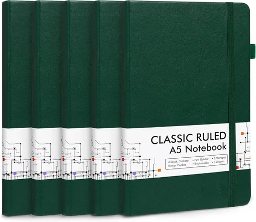Miniatura 29 de Feela - Paquete de 5 cuadernos en blanco de tapa dura para la escuela, cuadernos de negocios clásicos con líneas cuadriculadas y soporte