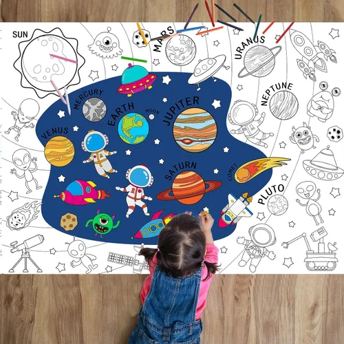 Póster gigante para colorear del espacio exterior para niños, gran mantel para colorear, actividad de dibujo, papel en rollo, libro de hojas de