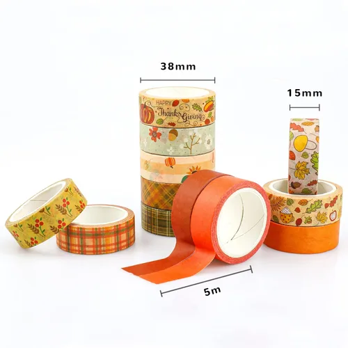 Miniatura 7 de Juego de 12 rollos de cinta washi de otoño para diario de viñetas, manualidades, álbumes de recortes, envoltura de regalos, cinta decorativa