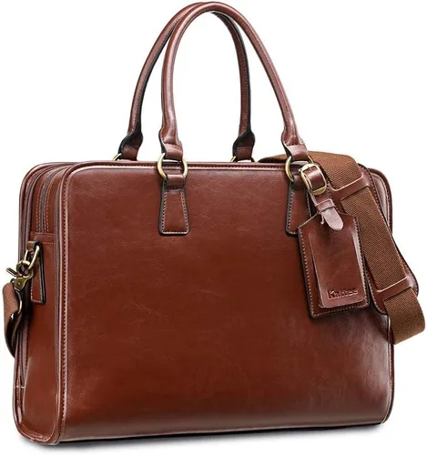 Miniatura 25 de Kattee Maletín de cuero genuino para mujer, bolsa de computadora portátil de gran capacidad con etiqueta de equipaje