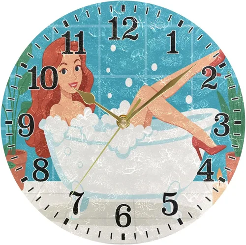 Miniatura 14 de JUNZAN Reloj de bañera con vino romántico espumoso y velas, reloj de pared silencioso de 10 pulgadas, pequeño reloj redondo, decoración de cocina