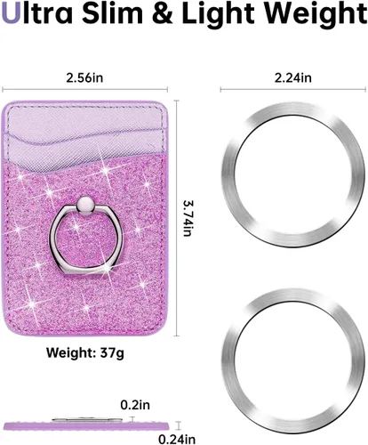 Miniatura 7 de Gospire Cartera magnética con anillo para iPhone serie 16/15/14/13/12, cartera magnética con purpurina con bloqueo RFID para tarjeta de crédito