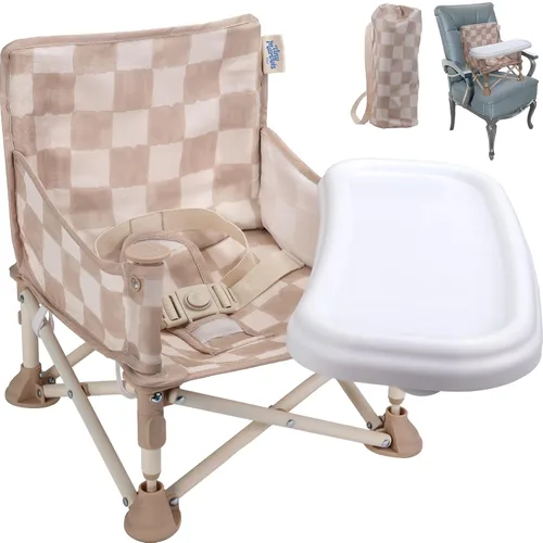 Tiny Marvels Silla de bebé portátil 3 en 1, asiento elevador acogedor, silla de bebé con bandeja, plegable compacta, silla para niños pequeños con