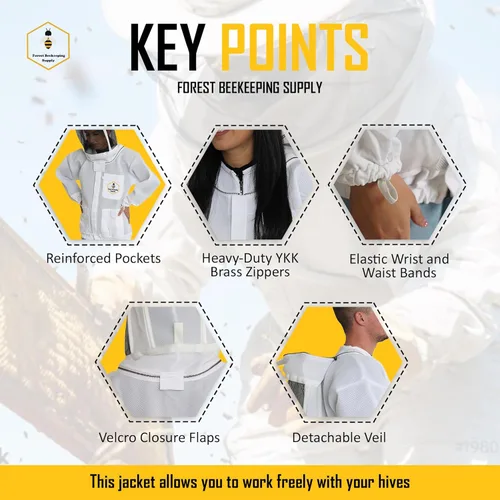 Miniatura 5 de Chaqueta de abeja ventilada con capucha de velo de esgrima - Chaqueta de apicultor de malla de aire ultraligera