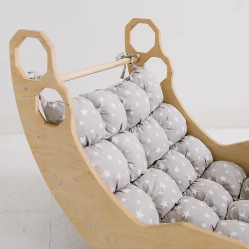 Miniatura 10 de WOOD&ROOM Arco de escalada de madera con cojín - Balancín escalador - Balancín de arco de madera interior con almohada - Puente Montessori