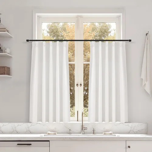 Miniatura 126 de Juego de 2 paneles de cortinas de ventana de cocina beige de 24 pulgadas de largo, con textura de lino, plisadas, filtrantes de luz, semi pequeñas
