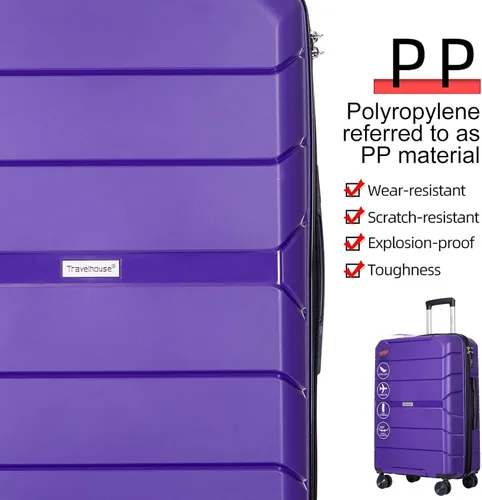 Miniatura 5 de Travelhouse Juego de equipaje, 3 piezas de maleta con ruedas giratorias, cerraduras TSA para equipaje de 20 pulgadas, 24 pulgadas y 28 pulgadas