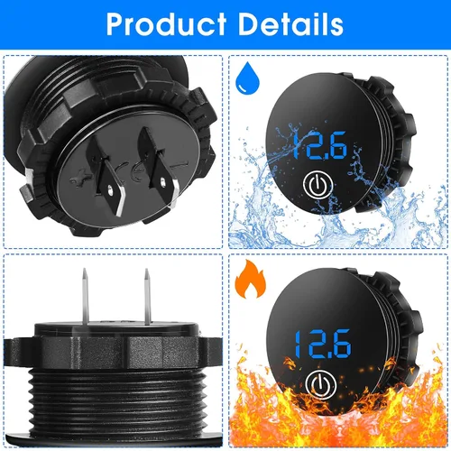 Miniatura 3 de 2 voltímetros de pantalla LED de 5 a 48 V CC para automóvil, medidor de voltaje digital impermeable con interruptor táctil para barco, vehículo