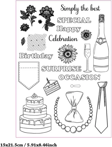 Miniatura 2 de MESYGK Corbata de pastel de feliz cumpleaños, color champán, panal, girasol, sellos transparentes, sello de silicona transparente, tarjetas