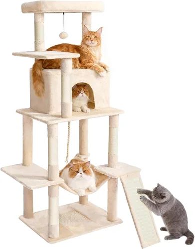 ABCPET Torre de árbol para gatos de 63 pulgadas de varios niveles para gatos de interior con postes rascadores de sisal, condominio, hamaca, bola