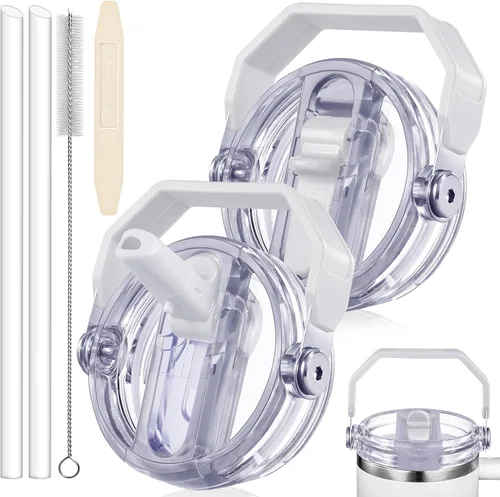 Miniatura 18 de Paquete de 2 Tapas con Popote Abatible a Prueba de Fugas para Reemplazo de Tapa Stanley 30 oz, para Accesorios de Vaso Tumbler Stanley Quencher