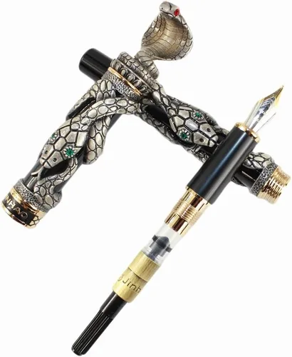 Miniatura 5 de Gullor Pluma Estilográfica Negro y Plata Antigua Serpiente Patrón 3D (plata y negro)