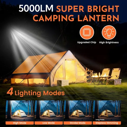 Miniatura 2 de Paquete de 2 luces de campamento de 12000 mAh, luz de tienda de campaña de 42 W, linterna portátil, linterna LED para campamento, luces de toldo al