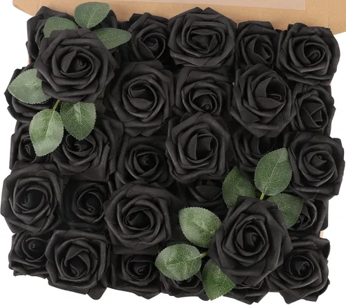 Miniatura 45 de MACTING 30 Rosas Artificiales Blancas Flores Falsas con Tallo Rosas de Espuma de Tacto Real para DIY Arreglos de Ramo de Boda Centros de Mesa White-1