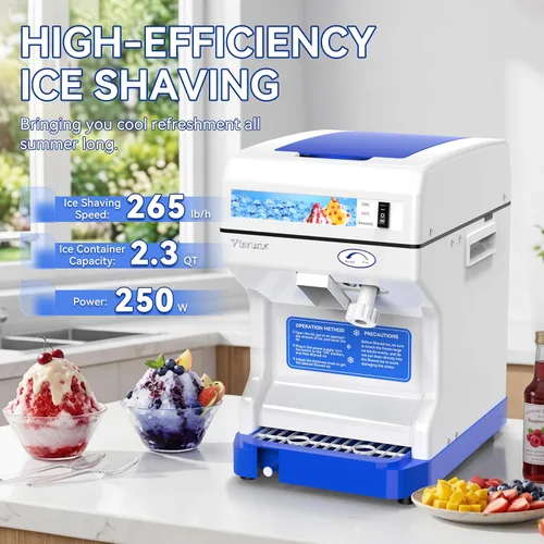 Miniatura 2 de Trituradora de hielo eléctrica, máquina de hacer cono de nieve de 250 W, grosor ajustable de 265 libras/hora para bar, fiestas, eventos, aperitivos