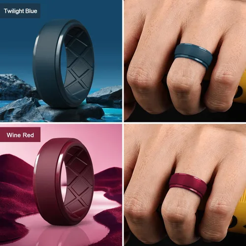 Miniatura 49 de Egnaro - Anillos de silicona para hombre, 25/64 pulgadas (10 mm) de ancho y 3/32 pulgadas (2.5 mm) de grosor, alianzas de boda de goma, paquete