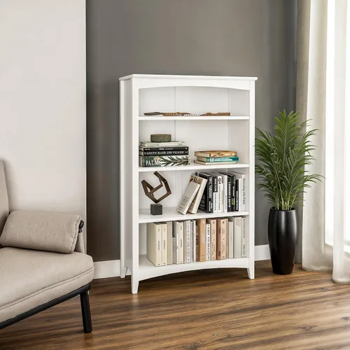 Miniatura 2 de Camaflexi Estantería estilo Shaker de 4 estantes, madera maciza, 48 pulgadas de alto, estantería ajustable, parte trasera cerrada, estantería