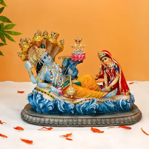 BangBangDa Estatua de Dios hindú Vishnu Lakshmi – 8.3 pulgadas de largo, ídolo indio Vishnu Laxmi Murti, regalo para cumpleaños familiar indio,