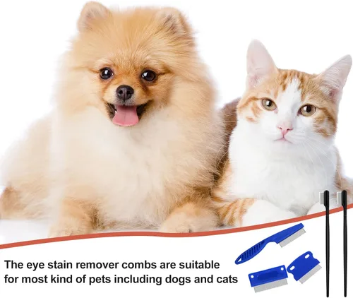 Miniatura 7 de 5 Piezas Peines para Ojos de Perro Removedores de Manchas de Lágrimas Peines de Aseo para Mascotas para Perros Pequeños Removiendo Suavemente Azul
