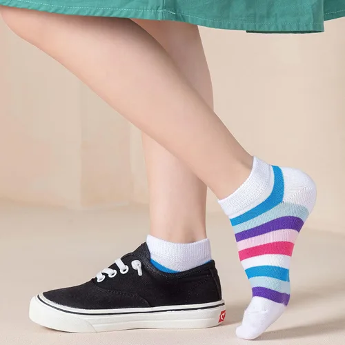Miniatura 8 de Marchare Calcetines sin costuras para niñas, calcetines de algodón con rayas de arco iris, paquete de 5