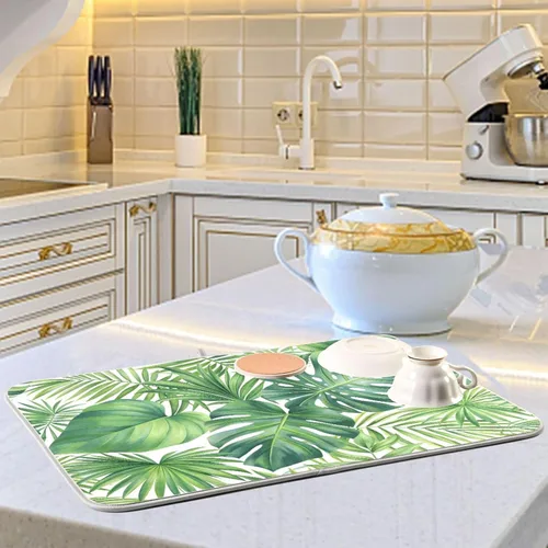 Miniatura 6 de Tapete de secado de platos de flores de porcelana azul y blanca para encimera de cocina, almohadilla de secado de microfibra absorbente