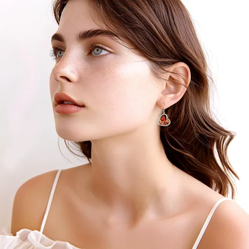 Miniatura 241 de Aretes colgantes de plata de ley con diseño de árbol de la vida, flor, abeja, animales, gato, colibrí, piedra lunar, turquesa, aretes con cierre