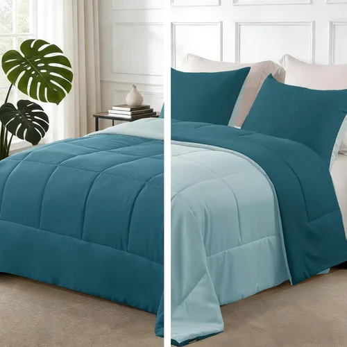 Miniatura 9 de Exclusivo Mezcla Juego de edredón ligero reversible tamaño individual, edredón alternativo al plumón con 1 funda de almohada, juego de ropa de cama