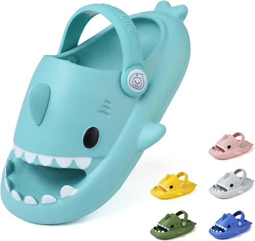 Sandalias de tiburón para niños, pantuflas de tiburón para niños y niñas, sandalias de almohada con suela gruesa, suaves y antideslizantes