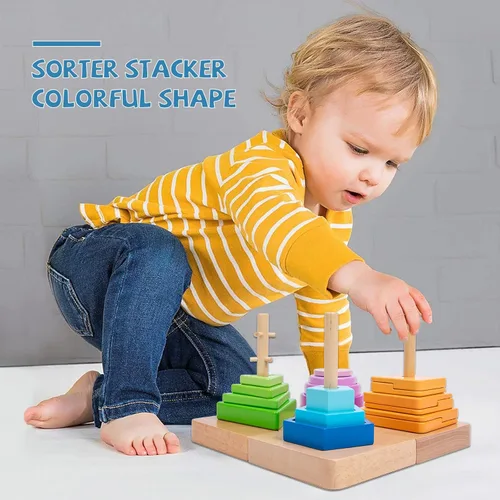 Miniatura 2 de Adena Montessori Juguete de clasificación de color 4 en 1 para niños pequeños, juguete educativo de madera con bases desmontables, degradados