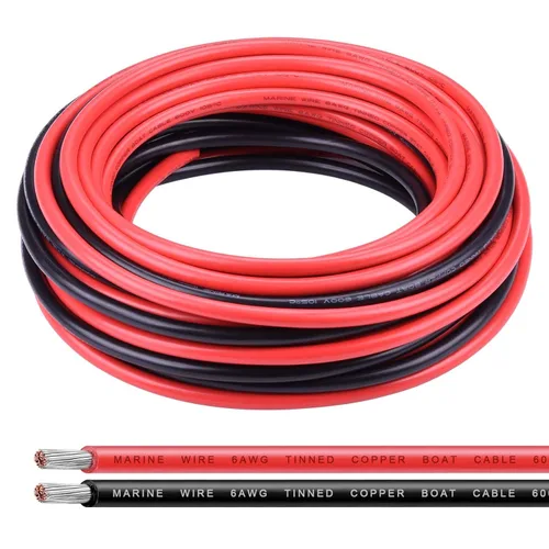 Miniatura 18 de Cable de calibre 6, iGreely 10 pies negro y 10 pies rojo 6 AWG cable eléctrico de cobre estañado, 2 cables aislados de un solo conductor trenzado