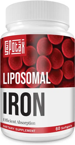 Suplemento liposomal de hierro Fe para mujeres, suplemento de hierro de 65 mg con ácido fólico y vitamina B12 para hombres, apoyo diario de sangre y