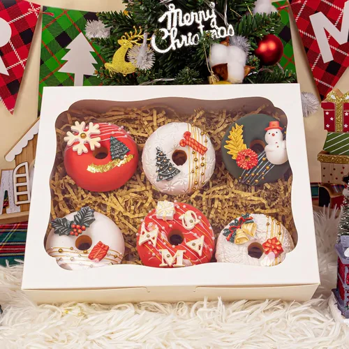 Miniatura 21 de 20 cajas blancas de panadería de 8 x 6 x 2.5 pulgadas, cajas de galletas con ventana, cajas de postre para galletas, pasteles, macarrones, donas