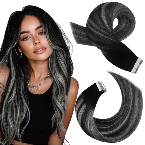 Miniatura 33 de Moresoo Extensiones de cabello humano real con cinta adhesiva, sin costuras, #1 negro azabache, 20 piezas, 1.76 oz (50 g), 24 pulgadas